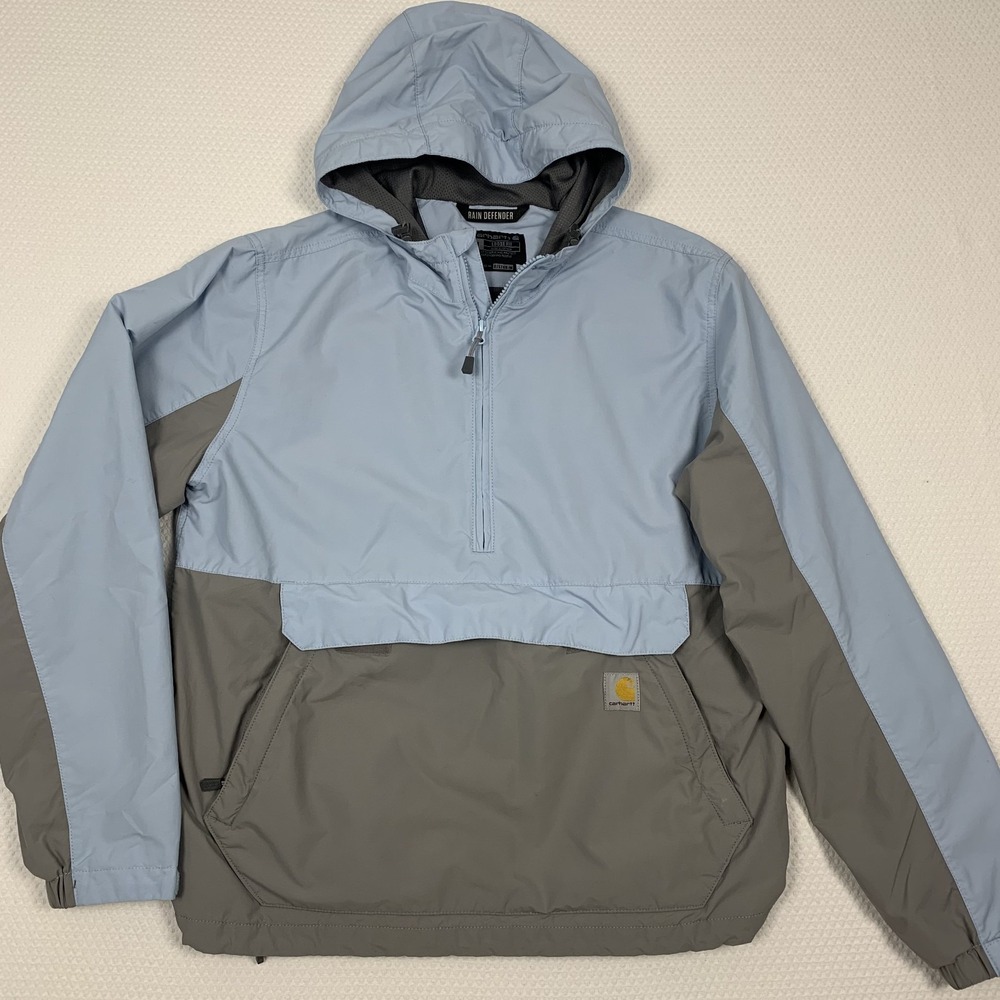 Carhartt Rain Defender Anorak Jacket Mens Medium Blue Packable 1/4 Zip OJ5749-M